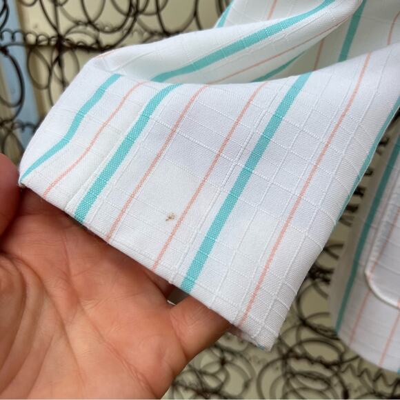Vintage 80s GW originals white teal peach plaid stripe single button boxy blazer - Picture 5 of 6